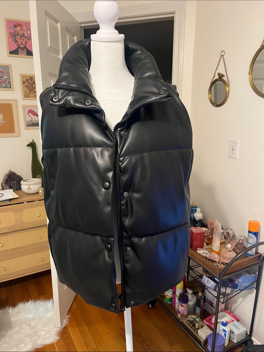 Calvin Klein Black Quilted Faux-Leather Puffer Vest